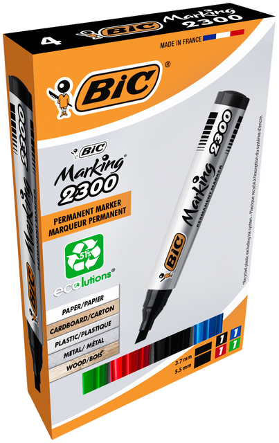 Viltstift Bic 2300 ecolutions schuin medium doos à 4 stuks Viltstift Bic 2300 ecolutions schuin medium doos à 4 stuks