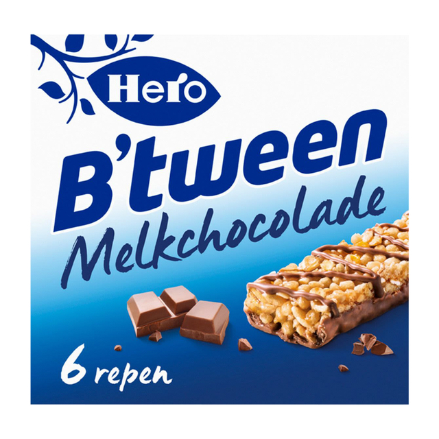 Tussendoortje Hero B'tween melkchocolade 6pack reep 25gr Tussendoortje Hero B'tween melkchocolade 6pack reep 25gr