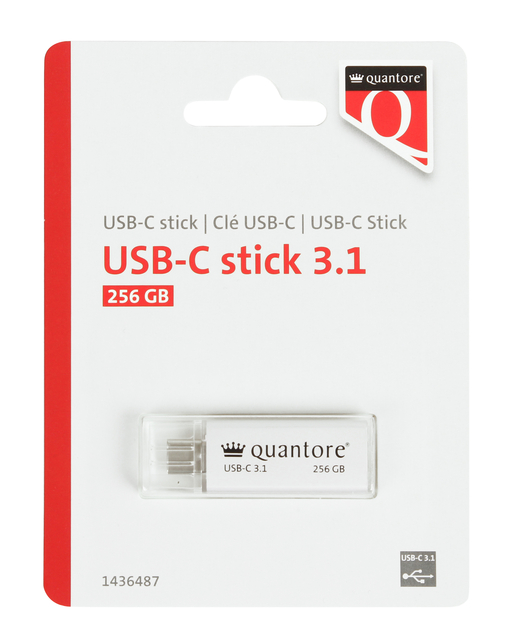 USB-stick Quantore USB-C 256GB 3.1 zilver USB-stick Quantore USB-C 256GB 3.1 zilver