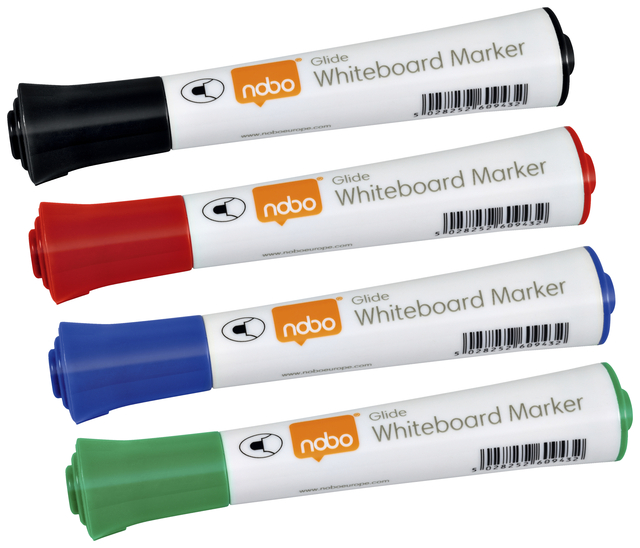 Whiteboardmarker Nobo Glide rond assorti 3mm 4st Whiteboardmarker Nobo Glide rond assorti 3mm 4st
