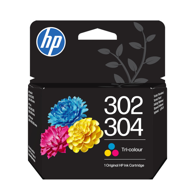 inktcartridge, HP-inkt, drie-kleur, kleurige bloemen, 302 304
