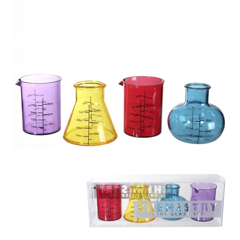 Scheikunde Shotglazen - Set van 4 - 50ml Scheikunde Shotglazen - Set van 4 - 50ml