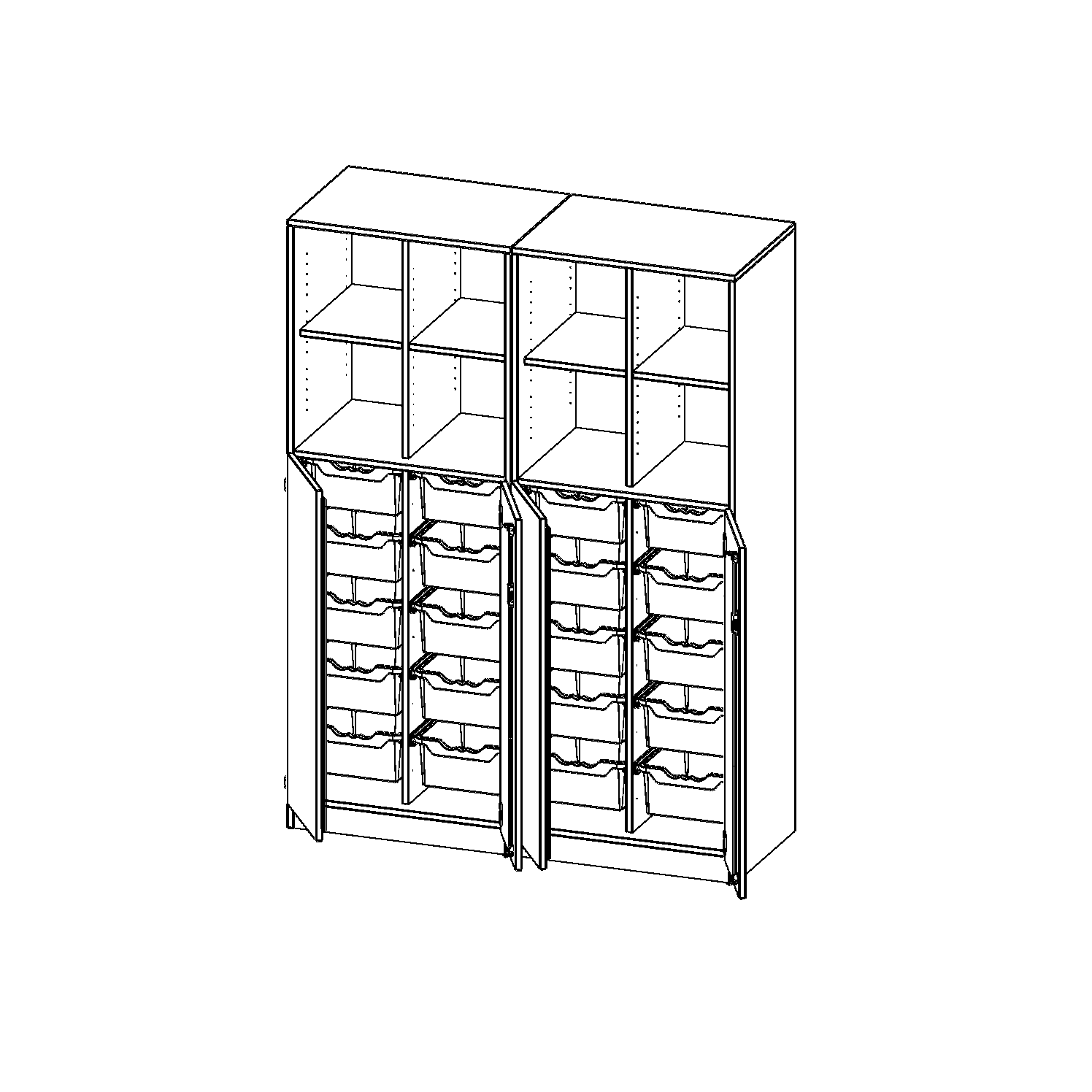 ErgoTray combikast, vier rijen, twee delen, 5 ordnerhoogtes - evo180 serie