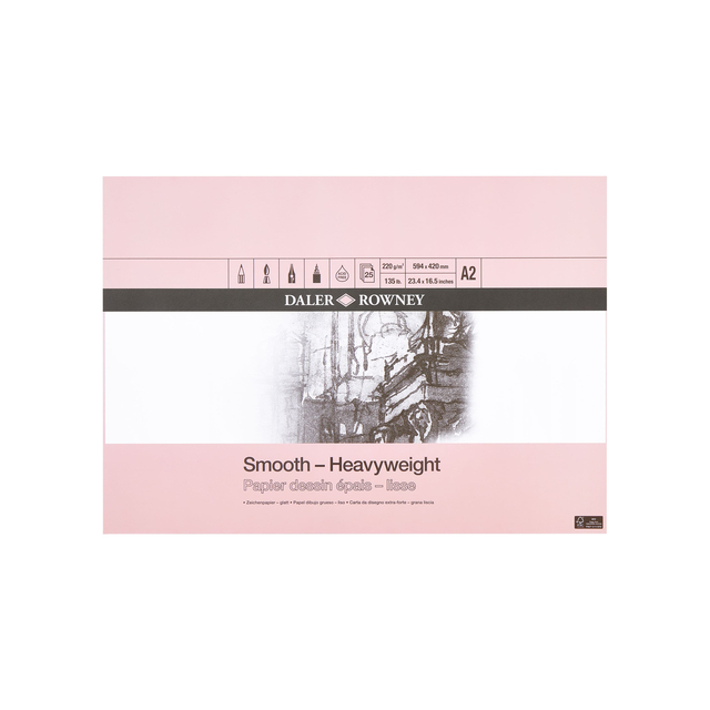 Tekenpapier Daler-Rowney Smooth Heavyweight 220gr A2 natuurlijk wit Tekenpapier Daler-Rowney Smooth Heavyweight 220gr A2 natuurlijk wit