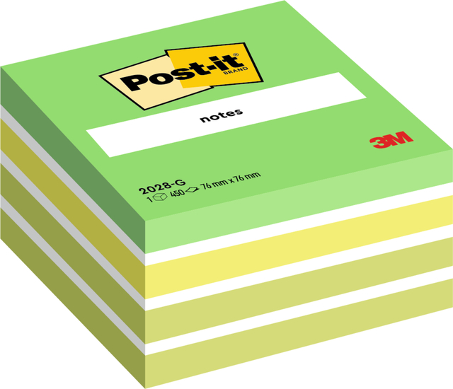 Memoblok Post-it 2028 76x76mm kubus pastel groen Memoblok Post-it 2028 76x76mm kubus pastel groen
