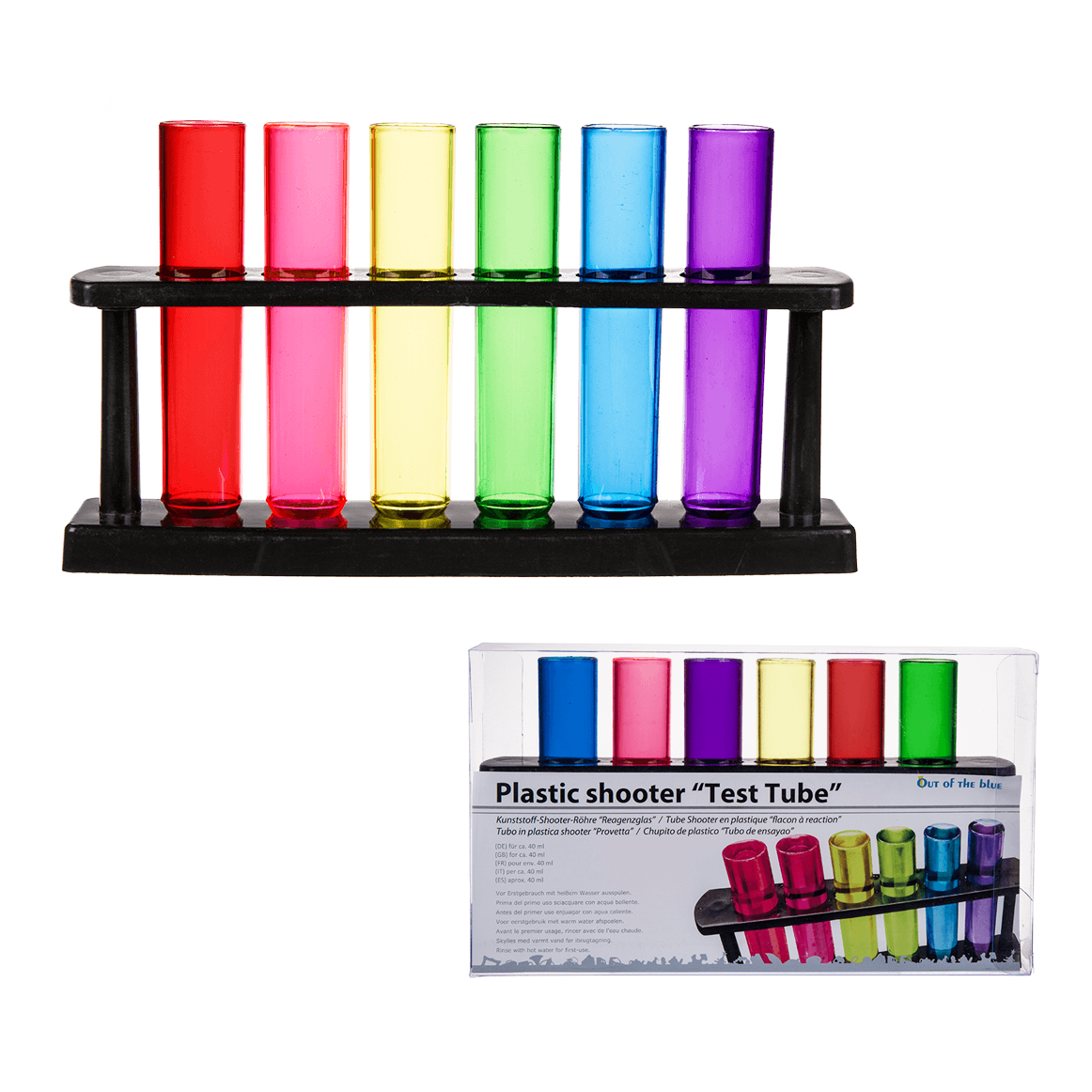 Reageerbuis Shotglazen - Set van 6 met houder - 40ml Reageerbuis Shotglazen - Set van 6 met houder - 40ml