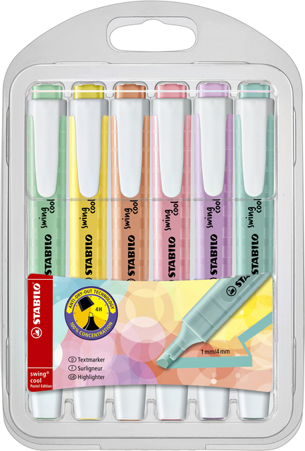 Markeerstift STABILO Swing cool 275/6 pastel assorti etui à 6 stuks Markeerstift STABILO Swing cool 275/6 pastel assorti etui à 6 stuks
