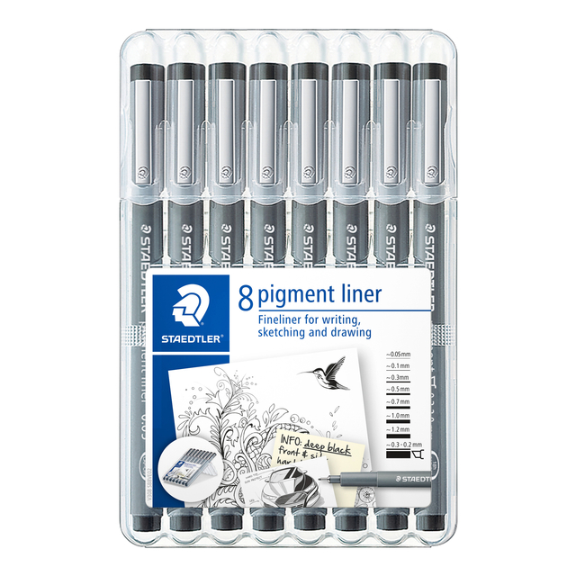 Fineliner Staedtler Pigment 308 zwart 8 stuks Fineliner Staedtler Pigment 308 zwart 8 stuks