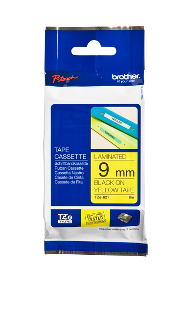 Labeltape Brother P-touch TZe-621 standaard 9mm zwart op geel Labeltape Brother P-touch TZe-621 standaard 9mm zwart op geel