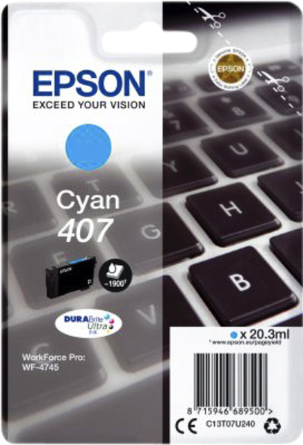 Inktcartridge Epson 407 T07U240 blauw Inktcartridge Epson 407 T07U240 blauw