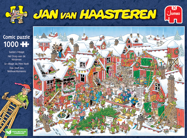 puzzel, kerstdorp, sneeuw, villages, figuranten
