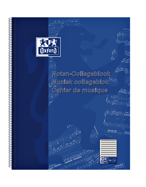 Collegeblok Oxford A4+ muziek 4-gaats 100 pagina's 80gr blauw Collegeblok Oxford A4+ muziek 4-gaats 100 pagina's 80gr blauw