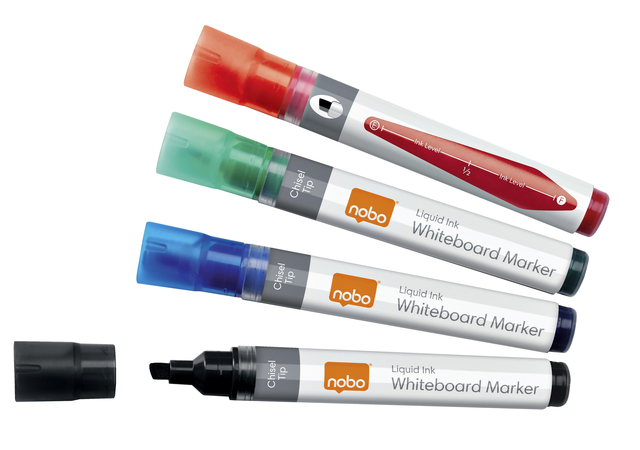 Whiteboardmarker Nobo Liquid ink schuin assorti 4mm 10stuks Whiteboardmarker Nobo Liquid ink schuin assorti 4mm 10stuks