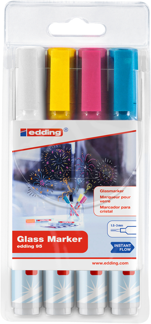 Viltstift edding 95 glasbord rond 1.5-3mm inclusief wit assorti 4 stuks