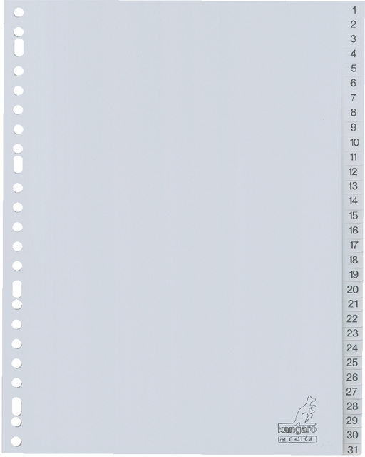 Tabbladen Kangaro 23-gaats G431CM 1-31 genummerd grijs PP Tabbladen Kangaro 23-gaats G431CM 1-31 genummerd grijs PP