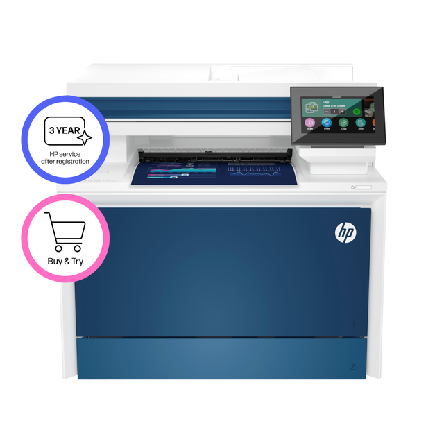 inkjet printer, multifunction, color blue, control panel, HP logo