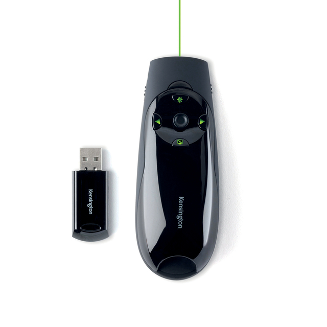 Presentatie-afstandsbediening, Groene laserpointer, USB-ontvanger, Draadloos, Zwart