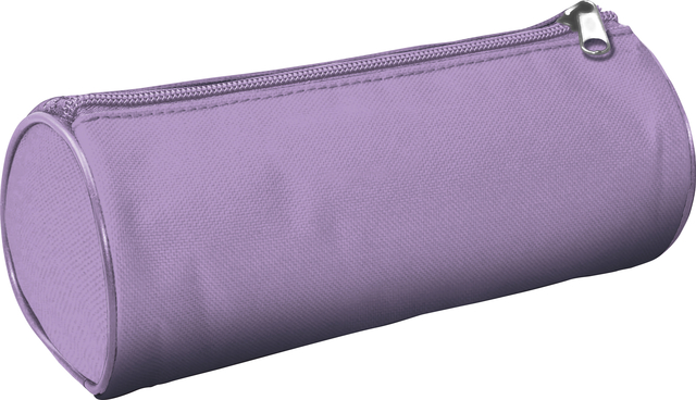pencil case, cosmetic bag, zippered pouch, cylindrical bag, purple