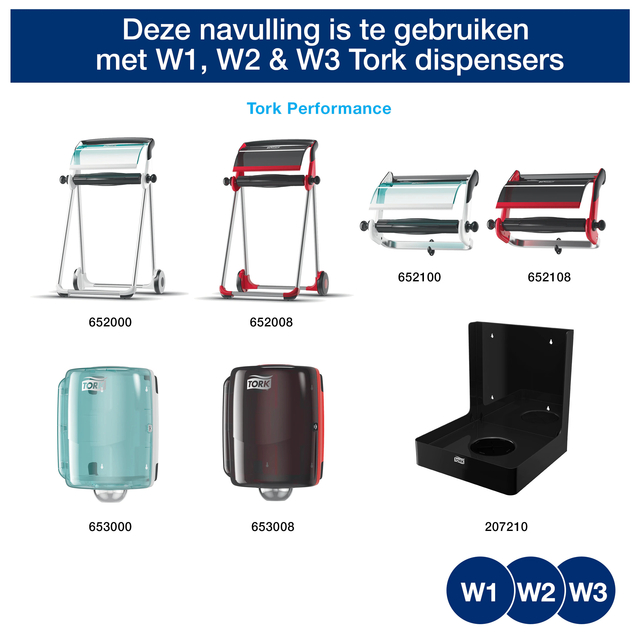 Reinigingsdoek Tork W1-W2-W3 Premium Heavy-Duty 1-laags 280 vel blauw 530237