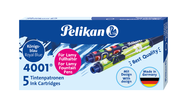 Inktpatroon Pelikan 4001 voor Lamy vulpen blauw doosje à 5 stuks Inktpatroon Pelikan 4001 voor Lamy vulpen blauw doosje à 5 stuks