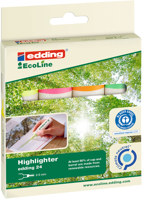 Markeerstift edding 24 EcoLine assorti set à 4 stuks Markeerstift edding 24 EcoLine assorti set à 4 stuks