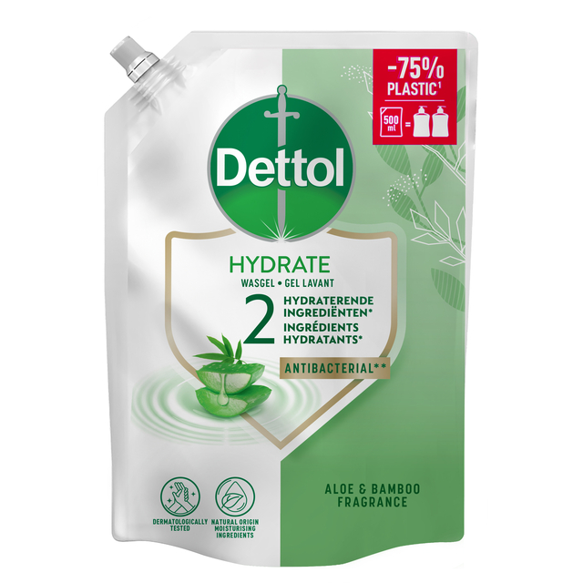 Handzeep Dettol Hydrating Aloe Vera antibacterieël 500ml refill Handzeep Dettol Hydrating Aloe Vera antibacterieël 500ml refill