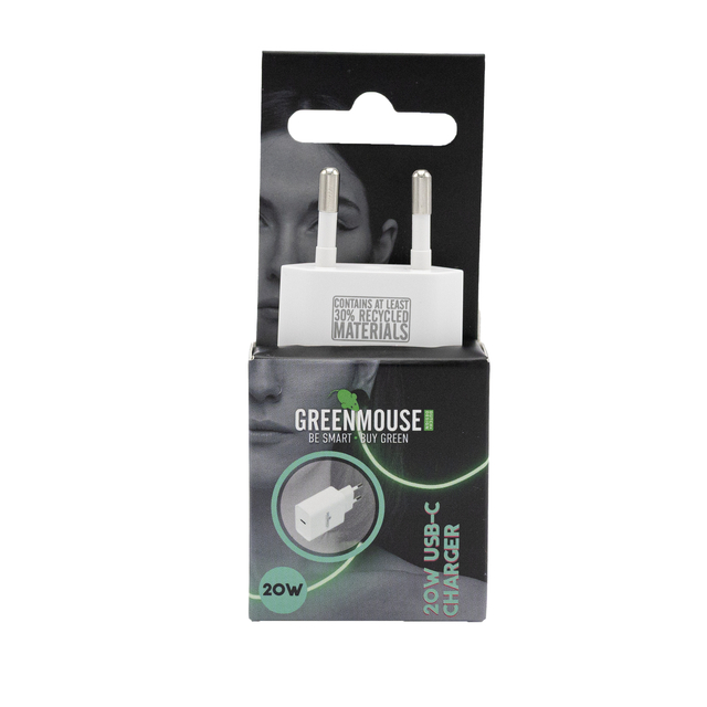 USB-C lader, 20W lader, wandadapter, greenmouse, gerecycled materialen