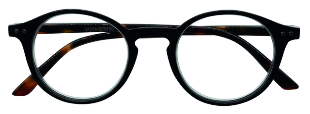 bril met glas, rond brillenframe, zwarte bril, plastic/brilframe, tortoise patroon pootjes