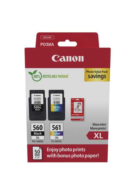 Inktcartridge Canon PG-560XL CL-561XL + papier Inktcartridge Canon PG-560XL CL-561XL + papier