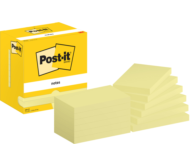 Memoblok Post-it 655 76x127mm geel 12 stuks Memoblok Post-it 655 76x127mm geel 12 stuks