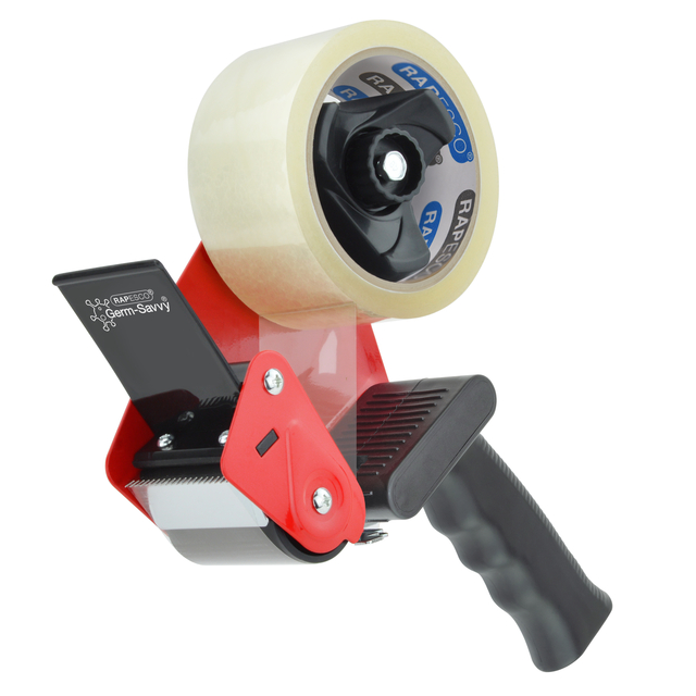 Verpakkingstape dispenser Rapesco Germ-Savvy 960 antibacterieel met transparante tape zwart Verpakkingstape dispenser Rapesco Germ-Savvy 960 antibacterieel met transparante tape zwart