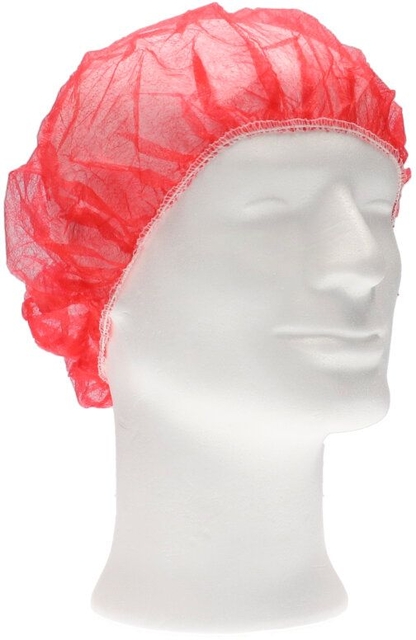 bouffant cap, haarbescherming, kap, zichtbaar elastiek, roze/rode kleur