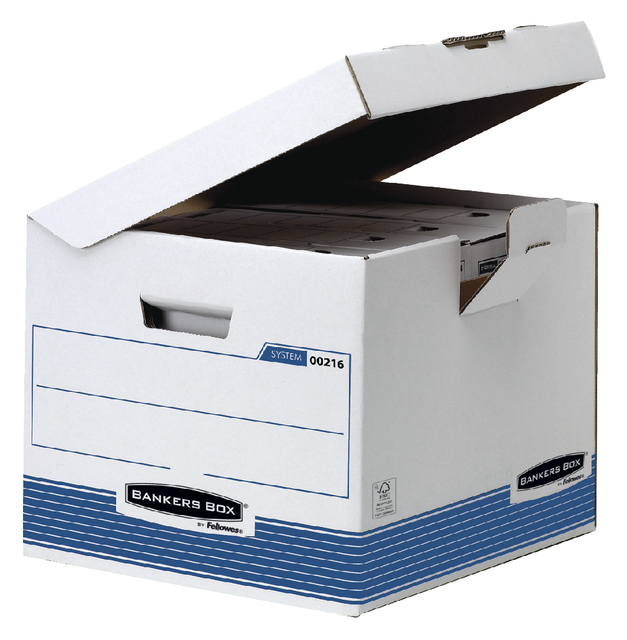 Archiefdoos Bankers Box System flip top kubus wit blauw Archiefdoos Bankers Box System flip top kubus wit blauw