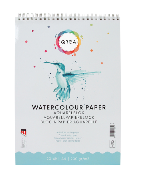 Aquarelblok Qrea A4 20 vel 200gr spiraal
