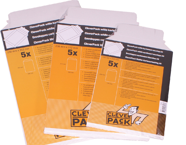 Envelop CleverPack karton B4 250x353mm wit pak à 5 stuks Envelop CleverPack karton B4 250x353mm wit pak à 5 stuks