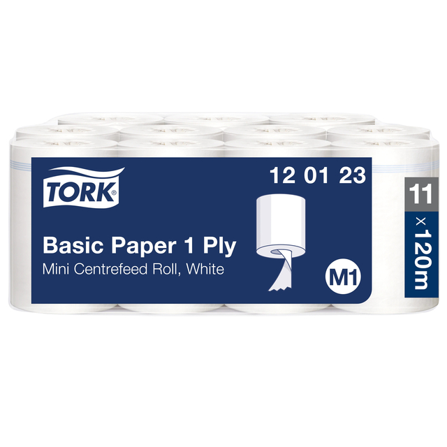Poetspapier Tork M1 Basic Universal 1-laags 120m wit 120123 Poetspapier Tork M1 Basic Universal 1-laags 120m wit 120123