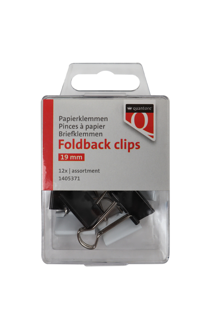 Foldback clips Quantore 19 mm assorti 12 stuks Foldback clips Quantore 19 mm assorti 12 stuks