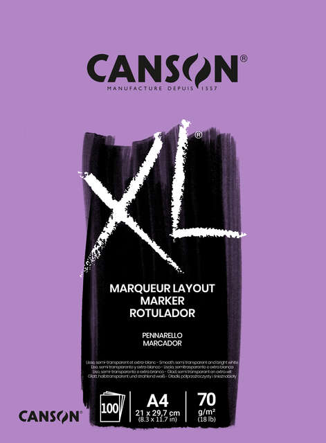 Markerpapier Canson XL Marker 100vel 70gr A4 extra wit Markerpapier Canson XL Marker 100vel 70gr A4 extra wit