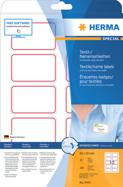 Naambadge etiket HERMA 4405 80X50mm wit rood 200 etiketten