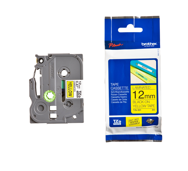Labeltape Brother P-touch TZe-631 standaard 12mm zwart op geel