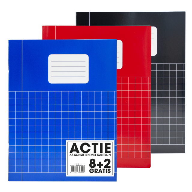 Schrift SOHO Basic A5 ruit 10x10mm 80 pagina's 60gr assorti 8+2 gratis