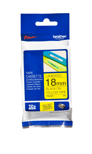 Labeltape Brother P-touch TZe-641 standaard 18mm zwart op geel Labeltape Brother P-touch TZe-641 standaard 18mm zwart op geel