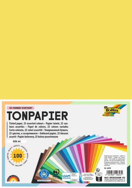 Knutselpapier Folia A4 100vel 25 kleuren