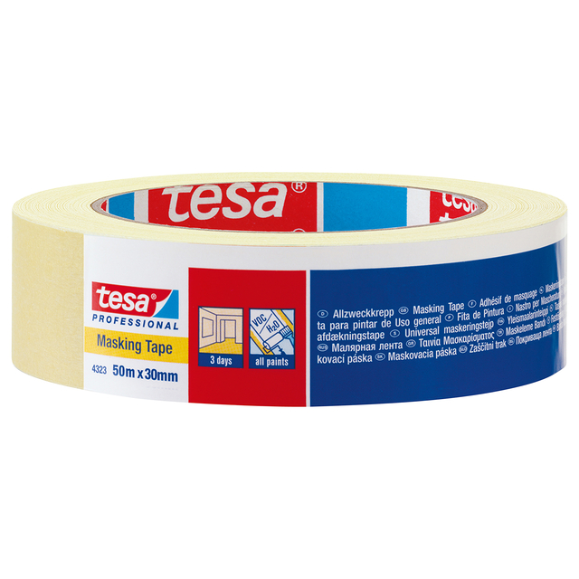Afplaktape tesa® Professional 4323 19mmx50m lichtcrème Afplaktape tesa® Professional 4323 19mmx50m lichtcrème