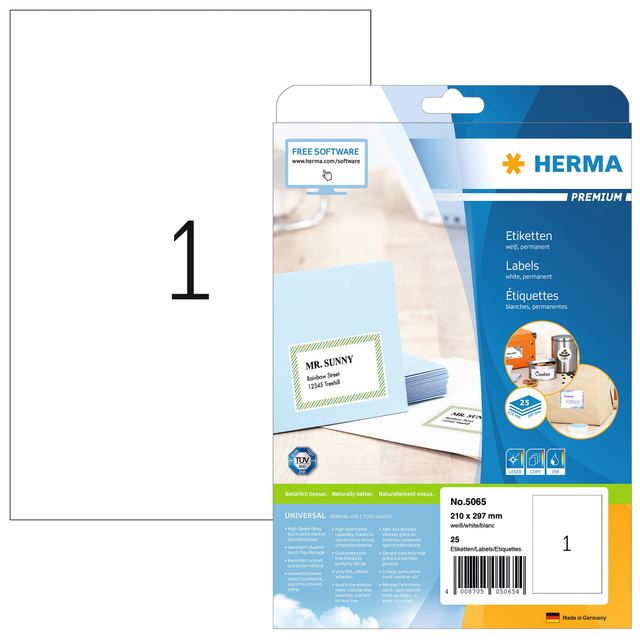 Etiket HERMA 5065 210x297mm A4 premium wit 25stuks Etiket HERMA 5065 210x297mm A4 premium wit 25stuks