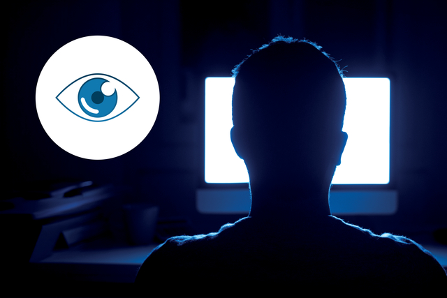 computerscherm, persoonssilhouet, oogpictogram, blauw licht