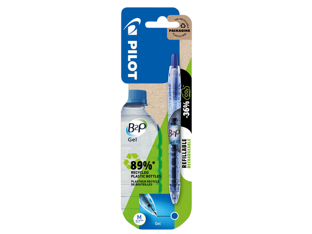 Gelschrijver PILOT Begreen B2P medium blauw blister à 1 stuk Gelschrijver PILOT Begreen B2P medium blauw blister à 1 stuk