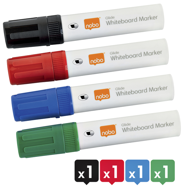 Whiteboardmarker Nobo Glide schuin assorti 10mm 4stuks
