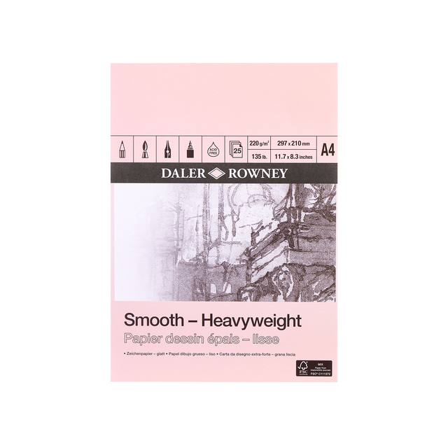 Tekenpapier Daler-Rowney Smooth Heavyweight 220gr A4 natuurlijk wit Tekenpapier Daler-Rowney Smooth Heavyweight 220gr A4 natuurlijk wit