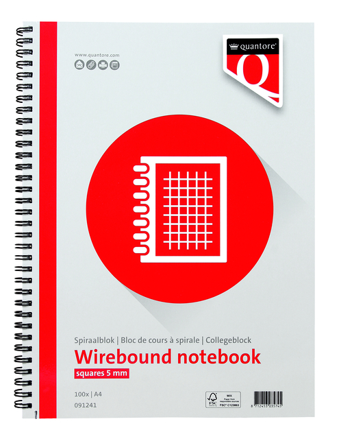 Spiraalblok Quantore A4 ruit 5mm 100vel 70gr Spiraalblok Quantore A4 ruit 5mm 100vel 70gr